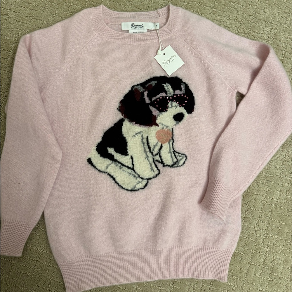 Bonpoint Pink Sweater with Dog Design in size 6